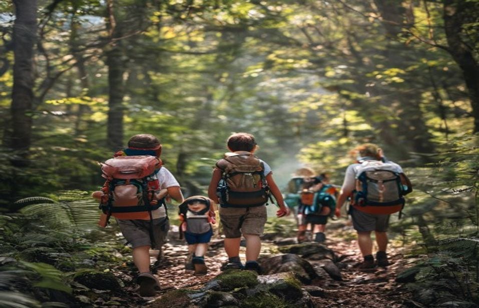 Děti při outdoorových aktivitách v lese