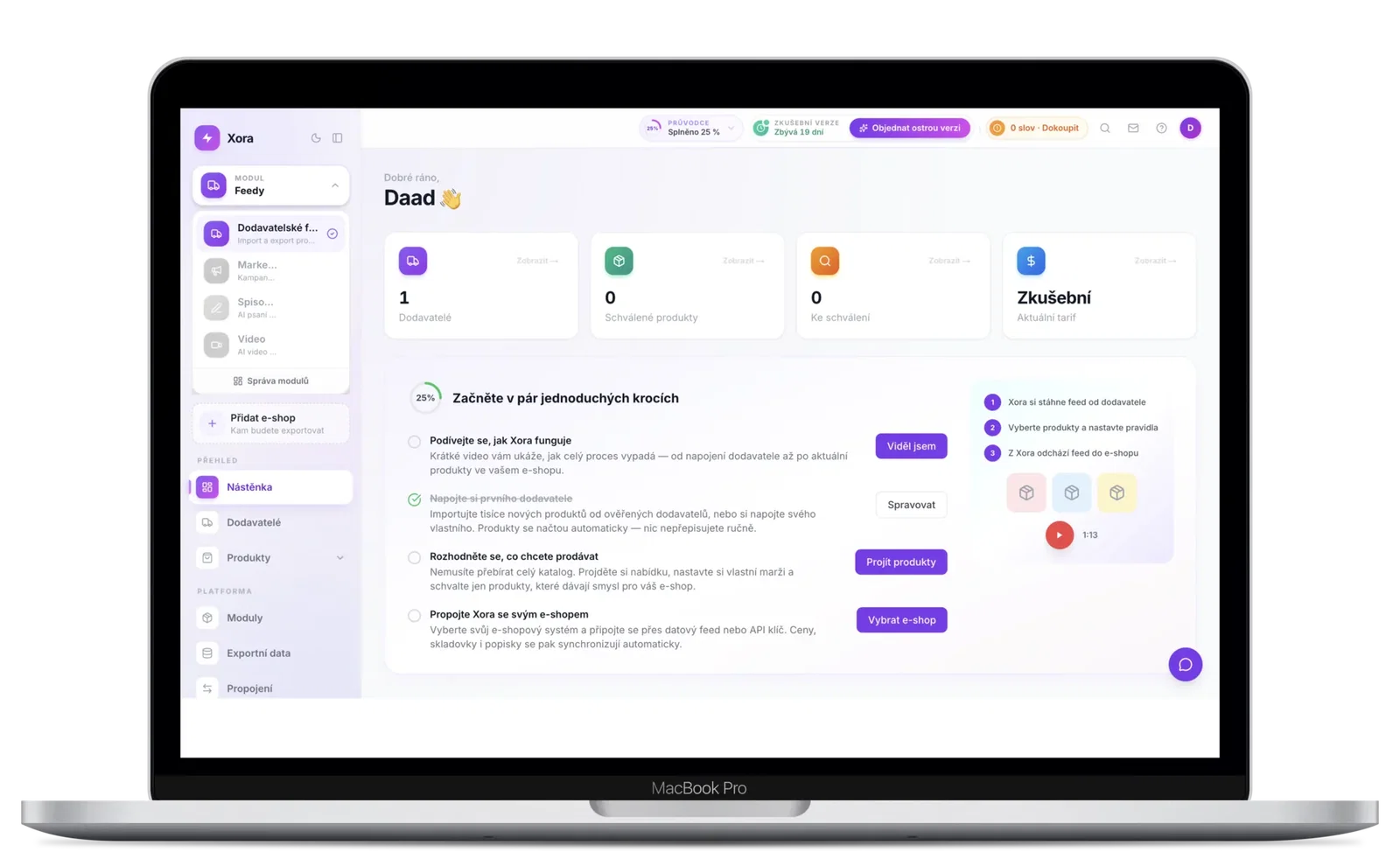 XORA aplikace — modul Feedy: přehled produktů